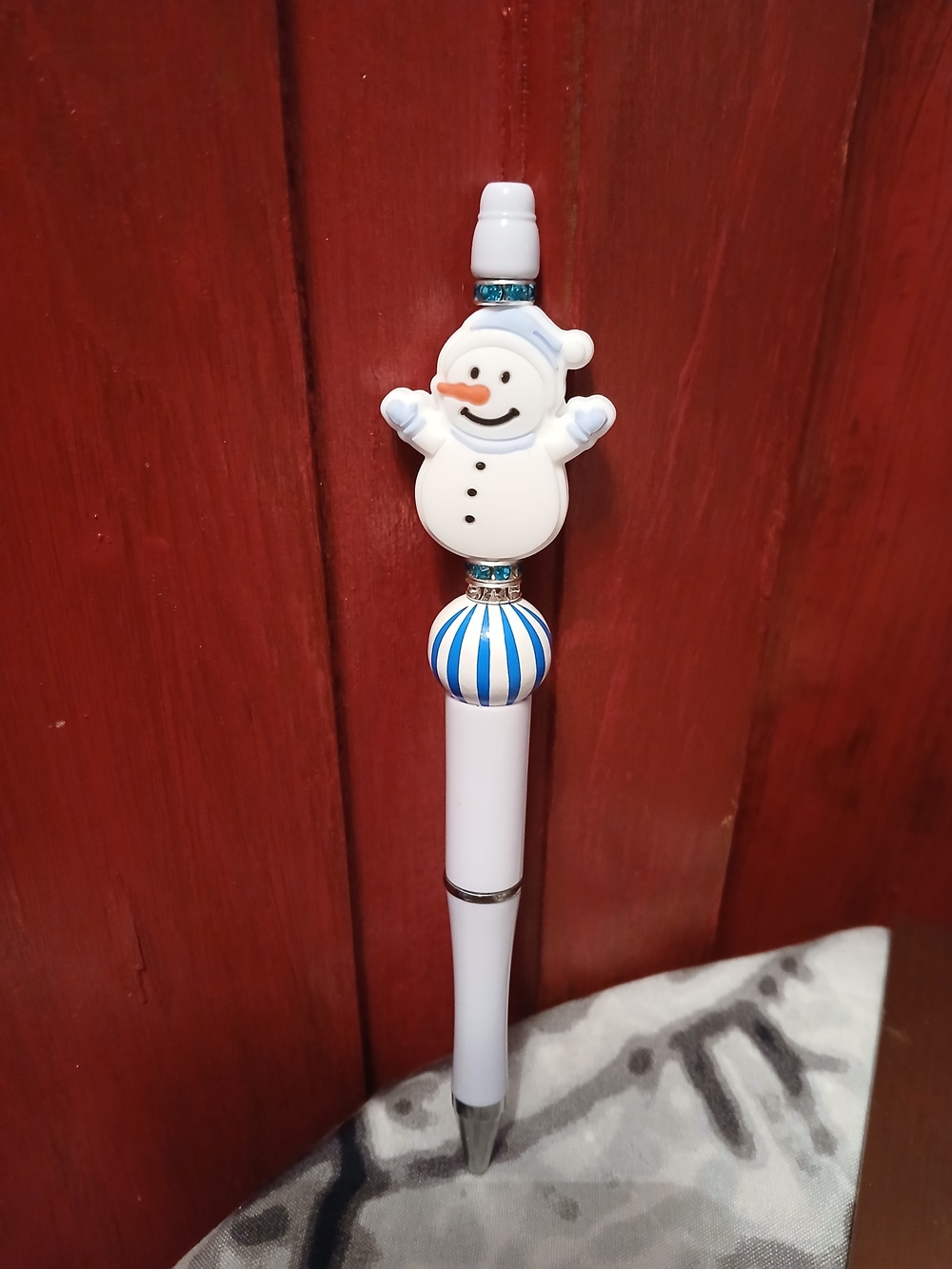Holiday Snowman Hsndmade Pen - White and Blue